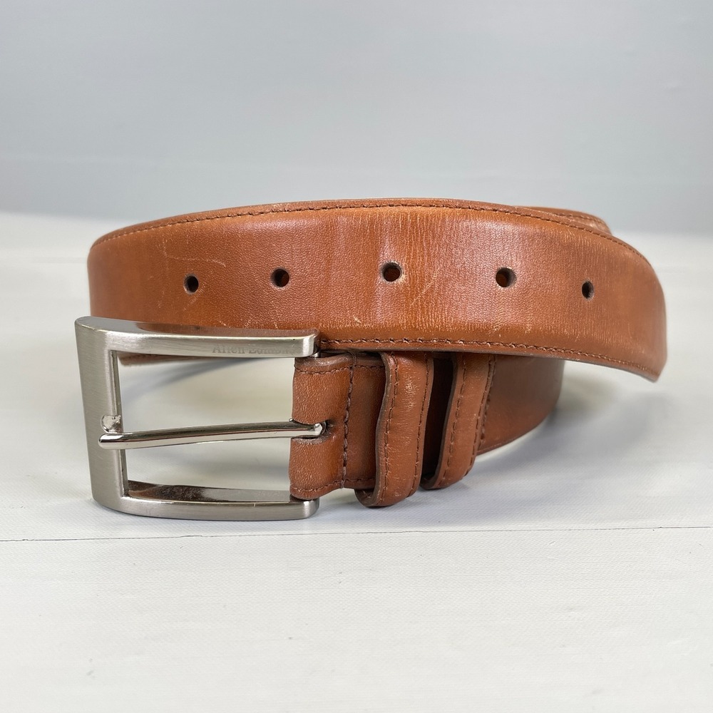 Allen Edmonds Belt Mens 40 Brown Leather Dress Silver Buckle Calfskin - USA